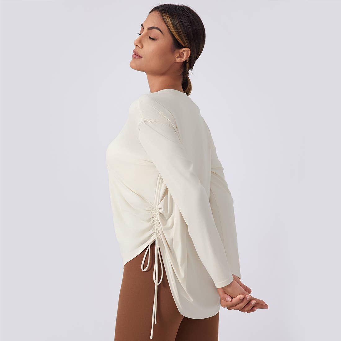 Women Loose Long Sleeve Breathable Fitness Yoga Top: White / XL