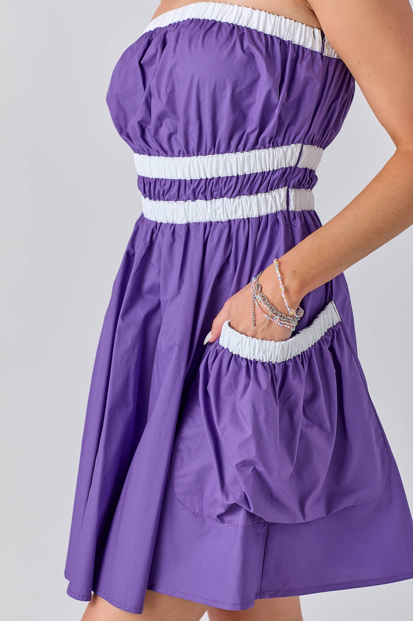 Gameday Contrast Gathered Over Sized Pocket Tube Dress : RED/BLK / M