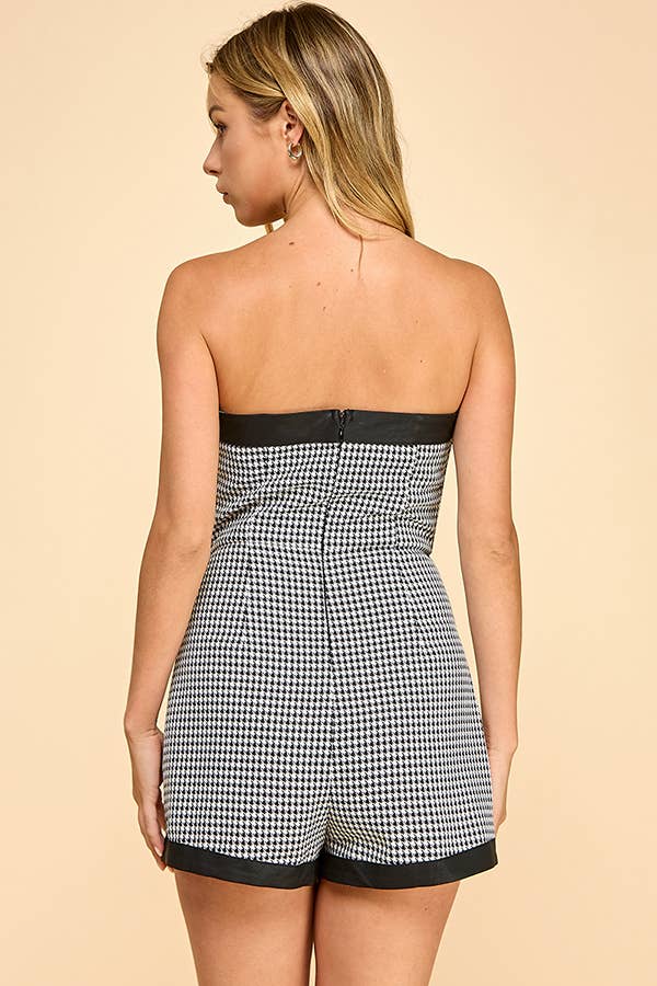 Houndstooth fabric romper: BLACK/WHITE / S