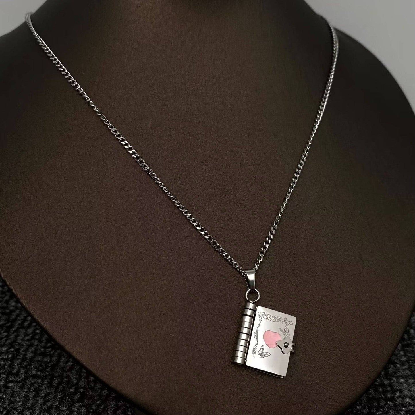 LOVER Heart & Butterfly Openable Book Charm Necklace - FGS: Golden