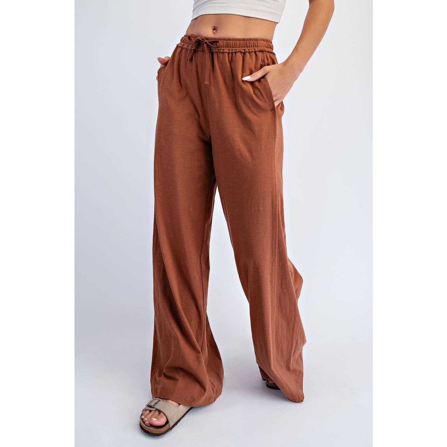 COTTON SLUB LOUNGING WIDE PANT: Espresso