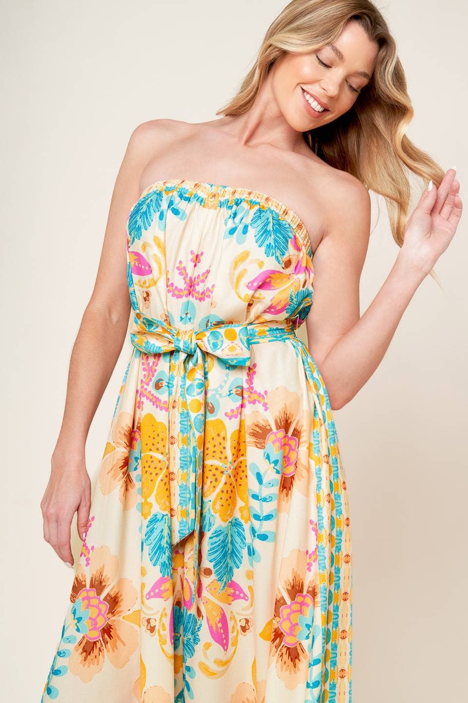 A printed woven jumpsuit - IP8829: CREAM AQUA / Contemporary / L