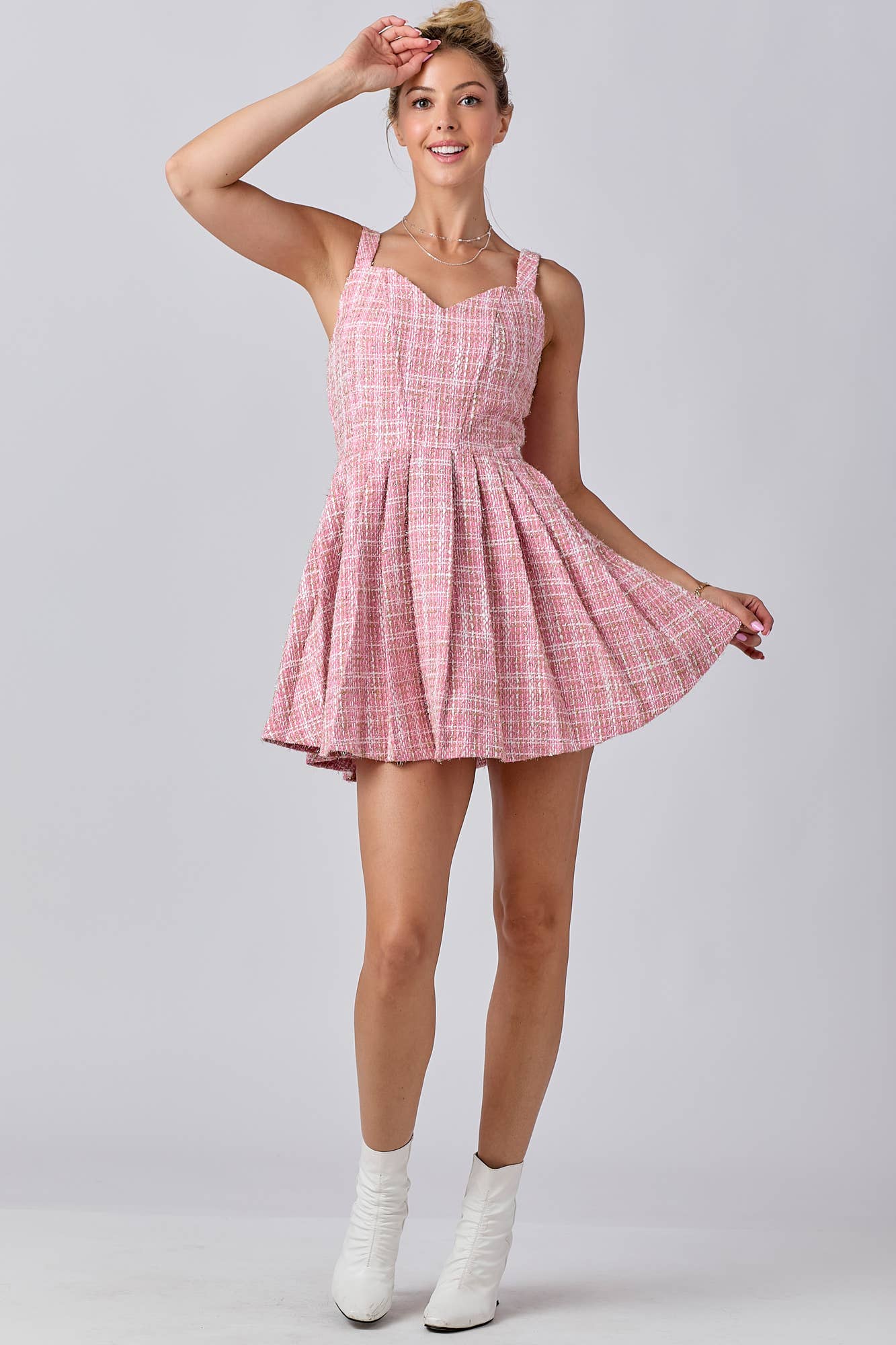 Tweed Fabric With Lurex Skort Style Romper: BLACK / M