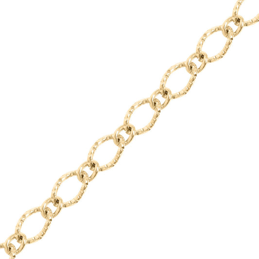 18K Gold PVD Stainless Steel Hammered Oval Chain - By The Foot / SPL1032: Gold