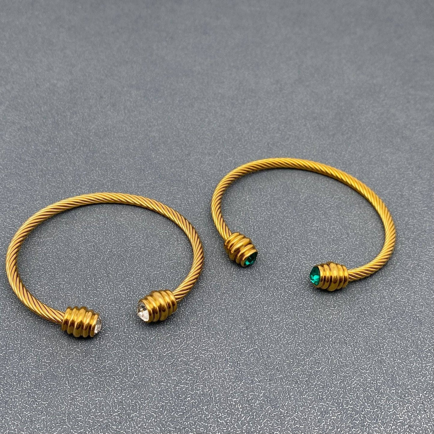 Inlaid Zircon18K Gold Plated SS Spiral Cuff - FGS: Green