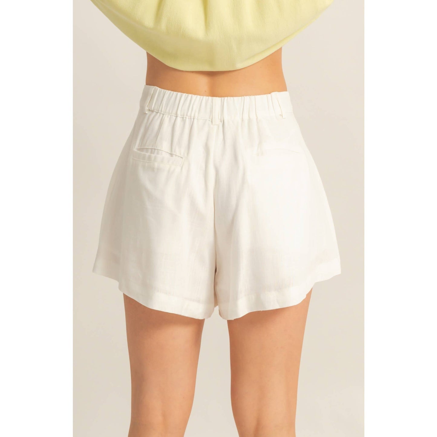 HF25A652-Linen Mid-Rise Flared Shorts: WHITE / S-M-L(2-2-2)