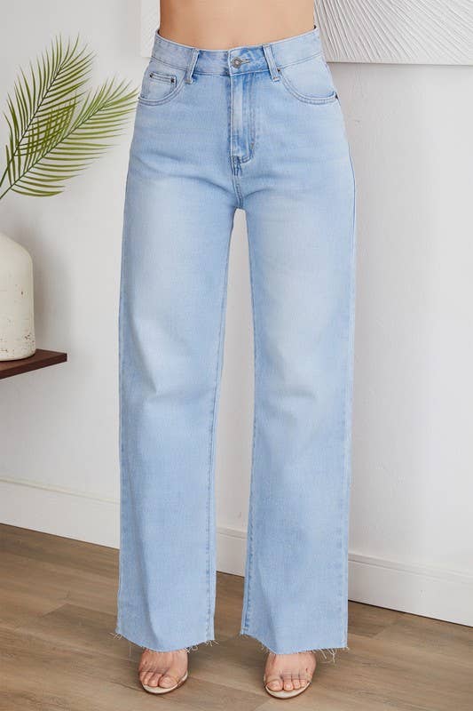 ROUGH EDGE CUT HIGH-WAIST WIDE DENIM PANT(F335-DENIM): S