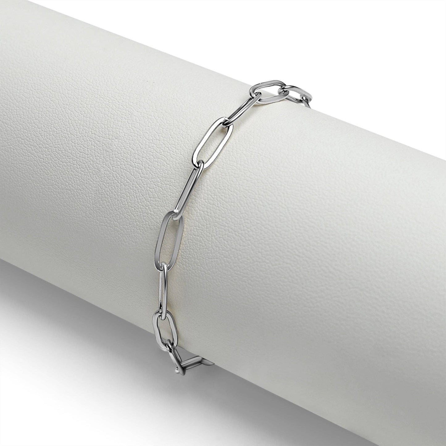 Stainless Steel Paperclip with Charm Keeper Chain Bracelet: Stainless / 6.5"