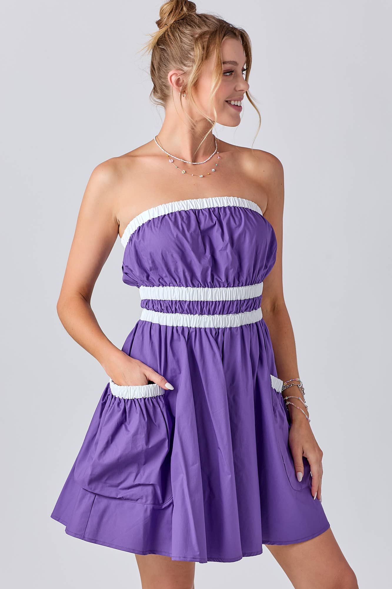 Gameday Contrast Gathered Over Sized Pocket Tube Dress : RED/BLK / S