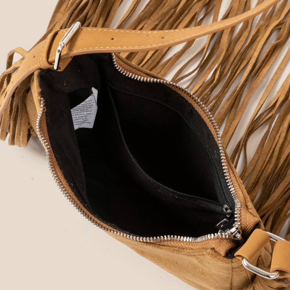 Suede Fringe Crossbody Bag: DBR