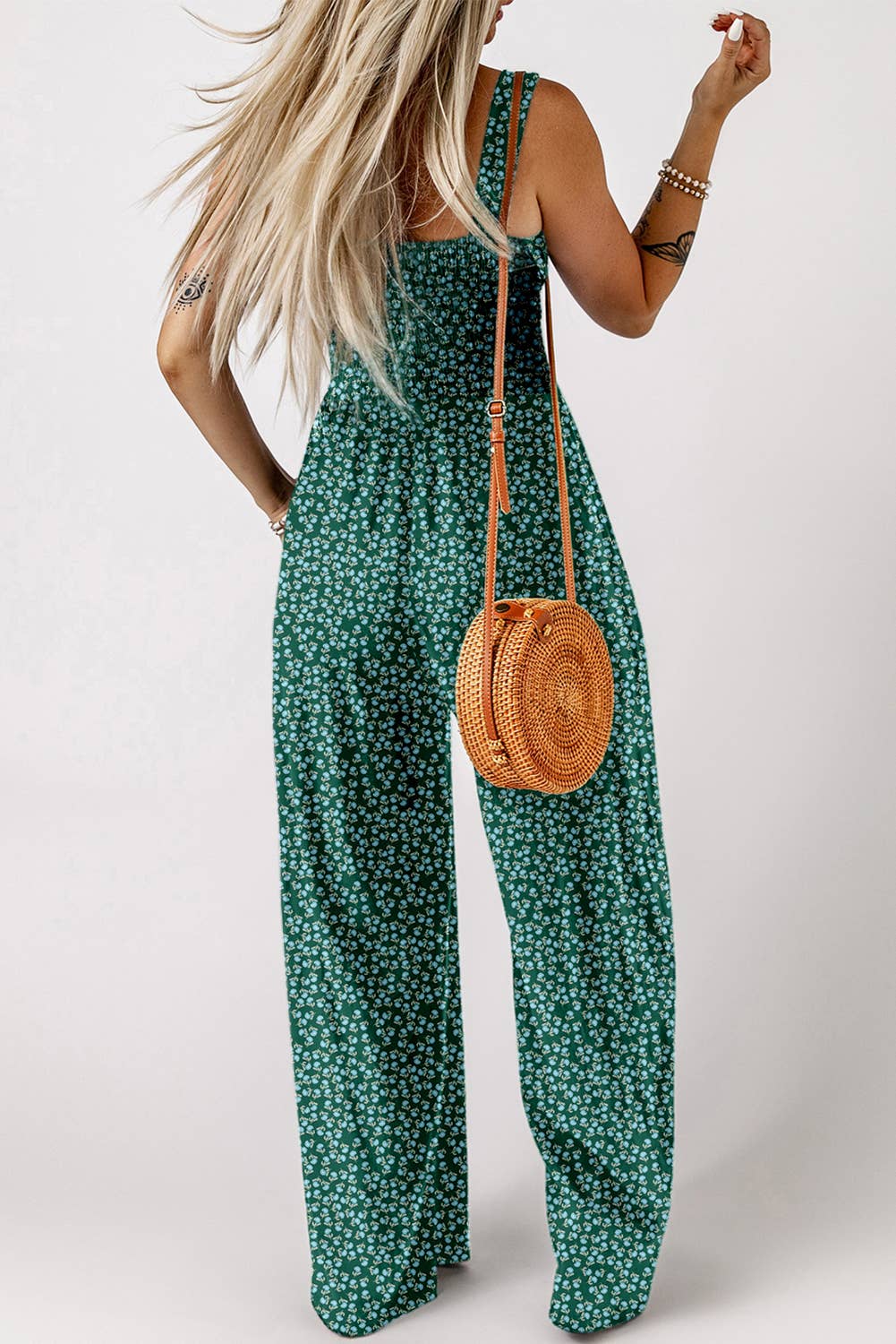 Floral Print Smocked High Waist Fashion Jumpsuit | S-XL: Green / Missy / XL