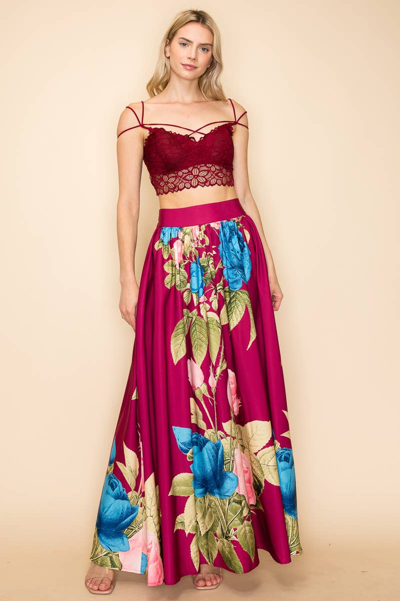 PRINTED MAXI SKIRT WITH POCKETS  : Green