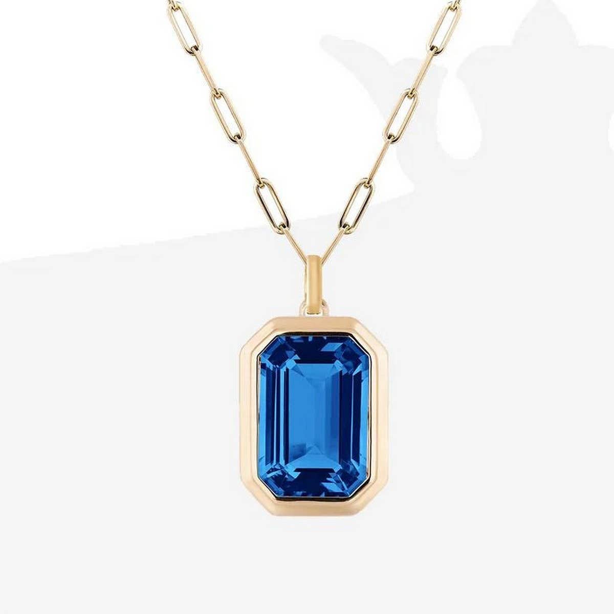 SQUARE ZIRCON PENDANT PAPERCLIP CHAIN NECKLACE_CWMM3845: Blue / OS