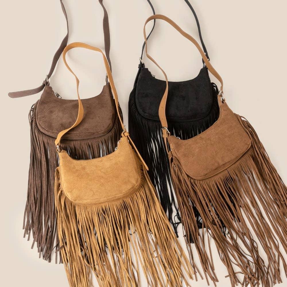 Suede Fringe Crossbody Bag: DBR