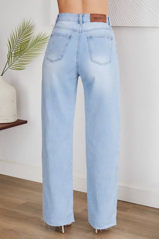 ROUGH EDGE CUT HIGH-WAIST WIDE DENIM PANT(F335-DENIM): L