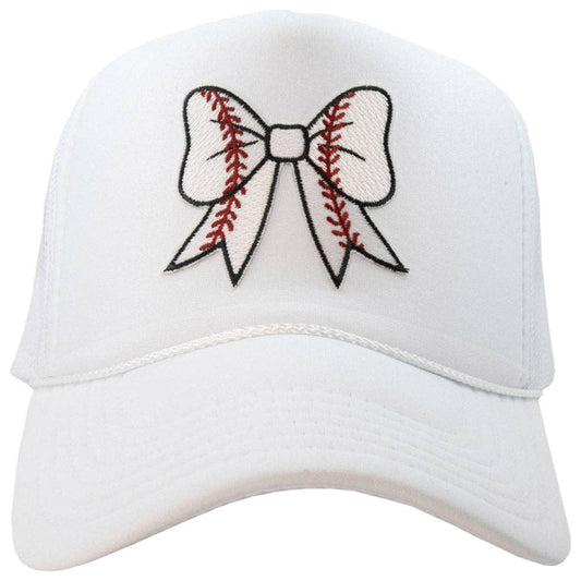 Baseball Bow Coquette Patch Foam Trucker Hat: White