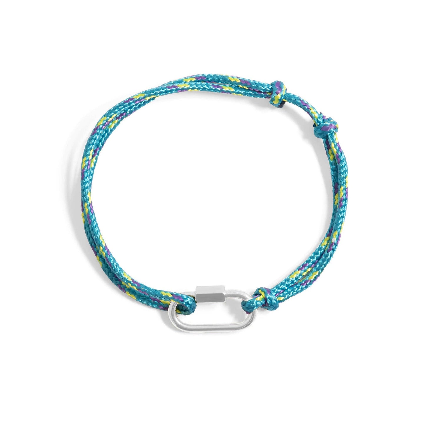 18K Gold PVD Stainless Steel Teal Rope Carabiner Bracelet: Gold