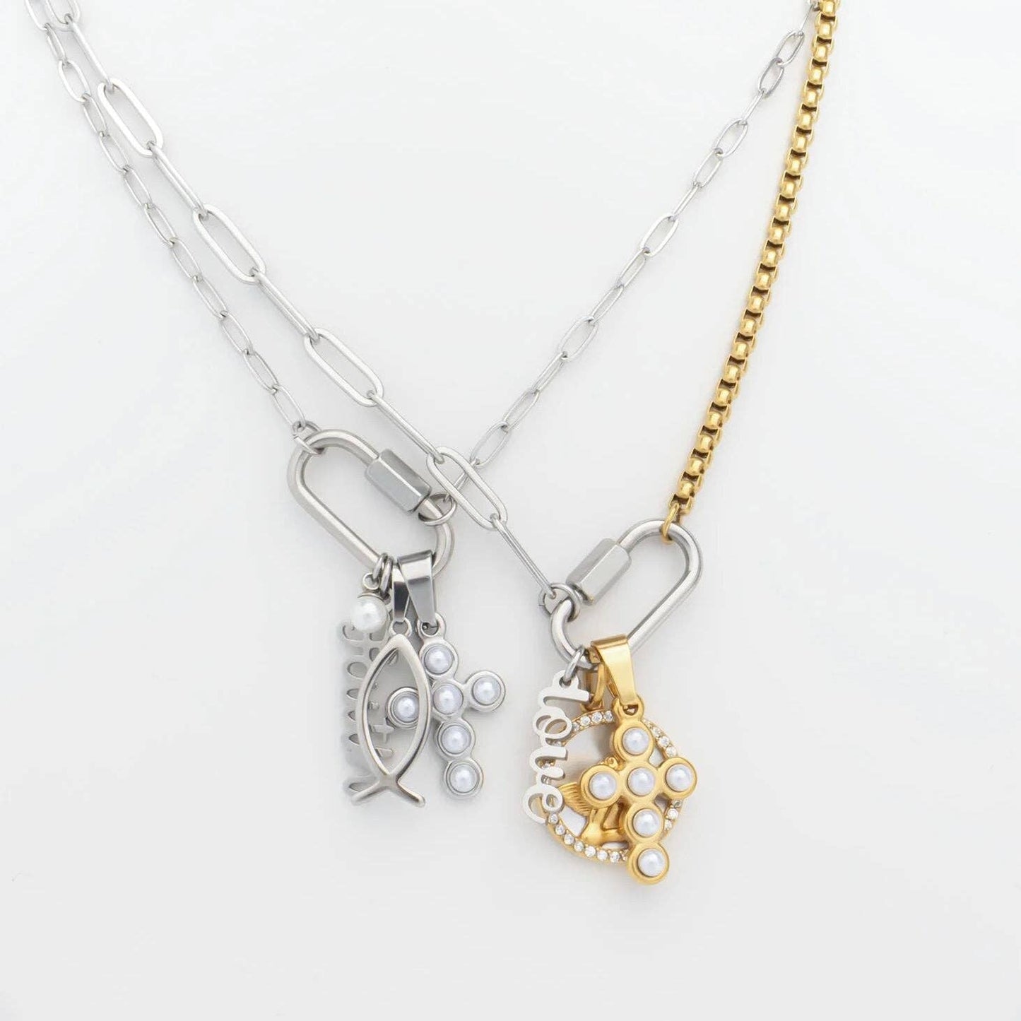 18K Gold PVD Stainless Steel Pearl Cross Charm: Gold