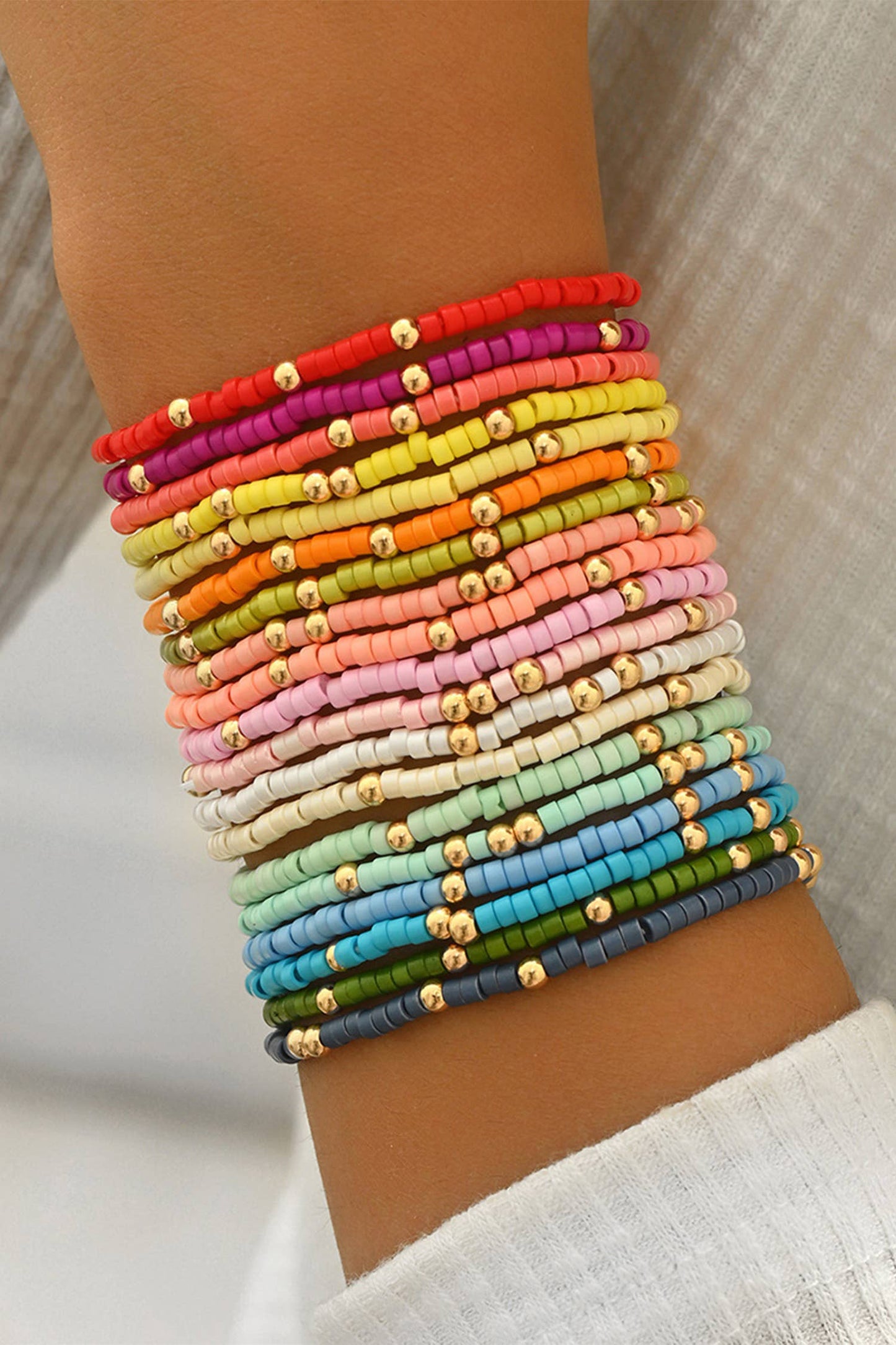 Colorful Bead Stretch Bracelet Set | 19pcs: As shown / Missy / Standard