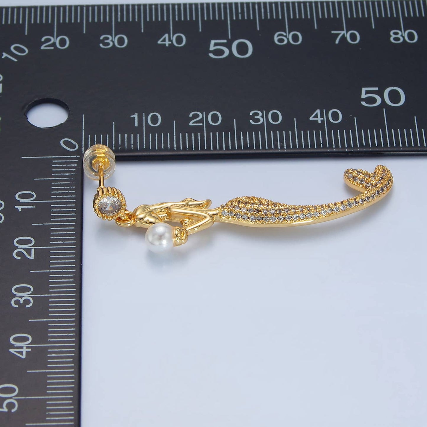 24K Gold Filled CZ Mermaid Drop Stud Earrings | P111