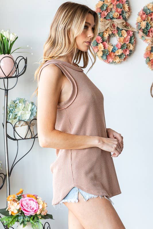 ET7276-11 SLEEVELESS SOLID URBAN RIBBED TOP: MAUVE