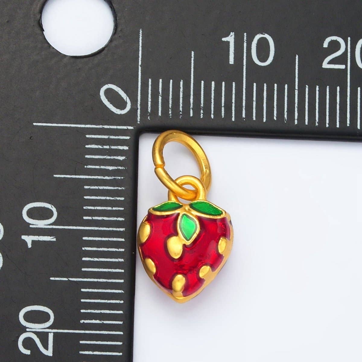24K Gold Filled Mini Red Strawberry Fruit Enamel Charm | M223
