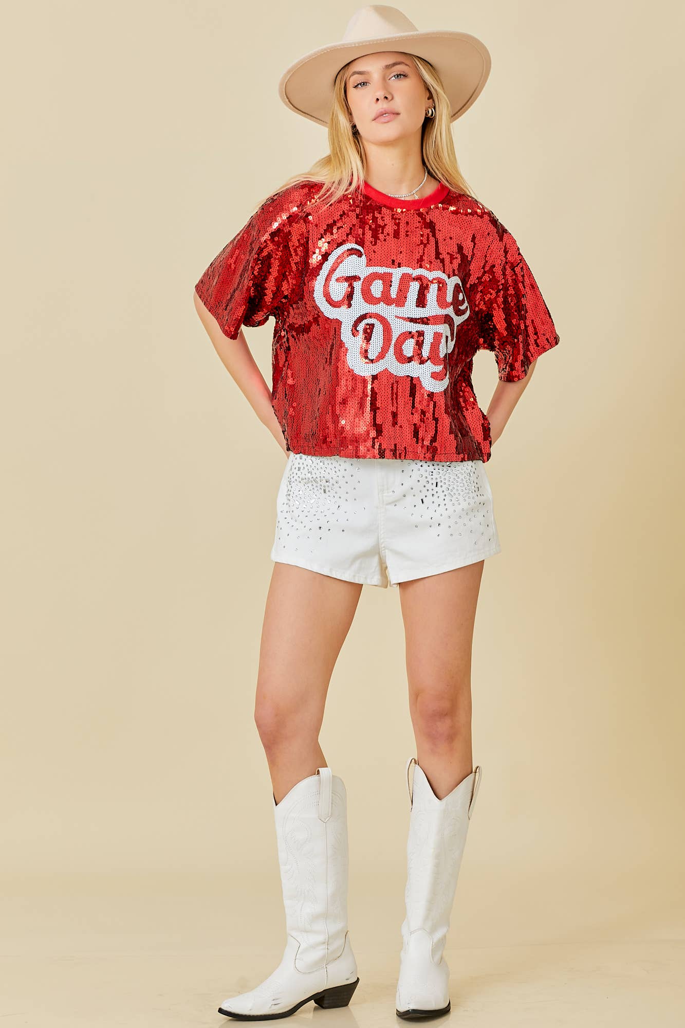 Game Day Sequin Top: Red / L