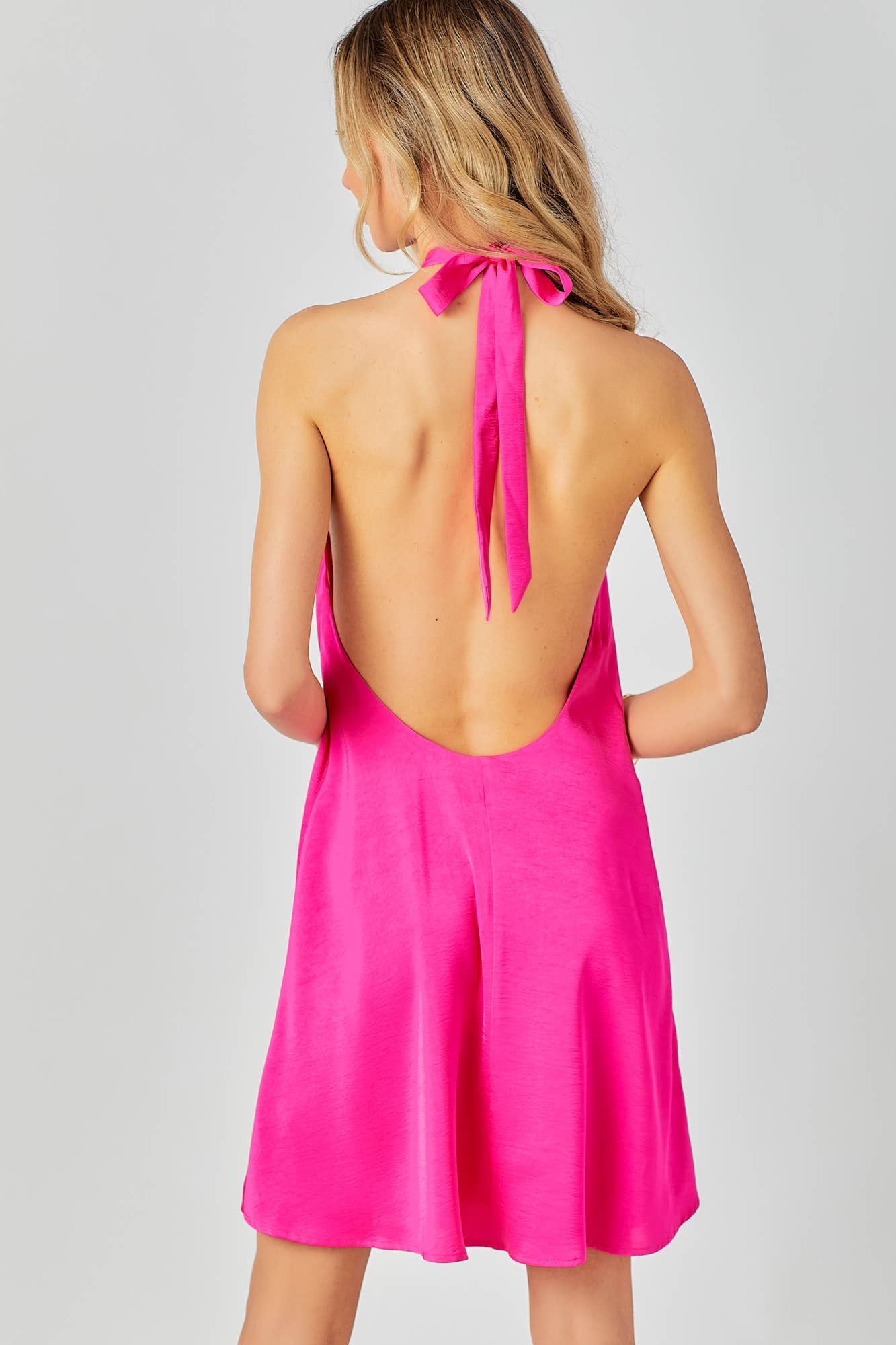Halter Cross Neck Dress: FUCHSIA / S