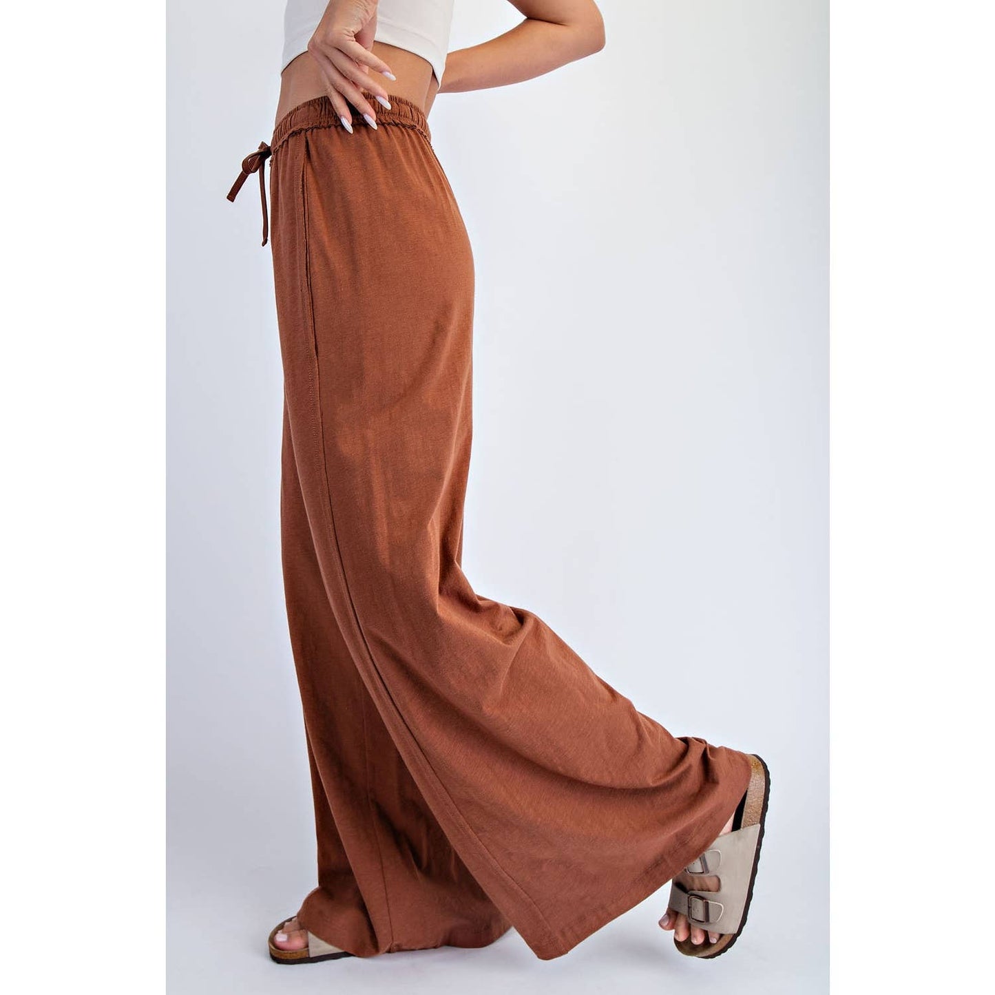 COTTON SLUB LOUNGING WIDE PANT: Espresso