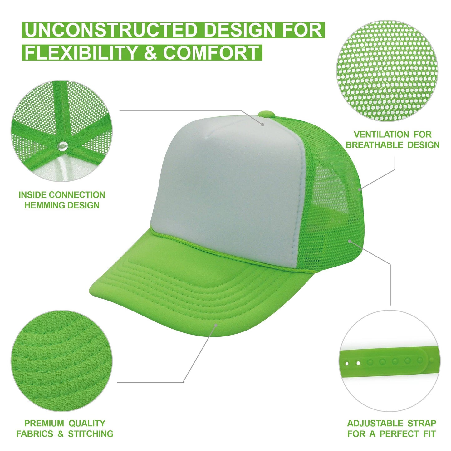 Nissun Neon Color Foam Mesh Trucker Hats Caps, Blank Two Tone Snapbacks: Neon Pink