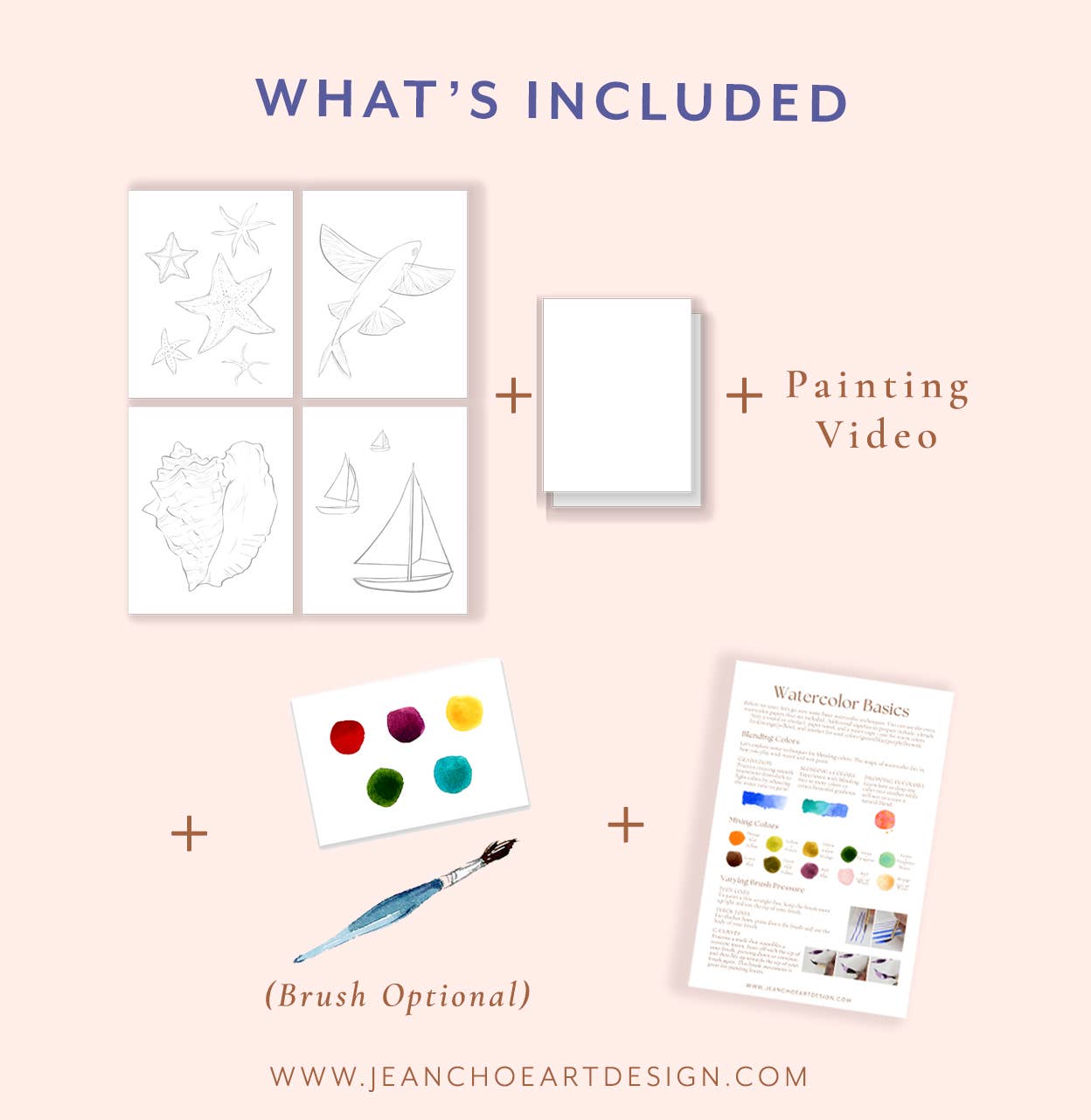Watercolor Painting Kit: Seashores, Outlined Sea Life & Sail