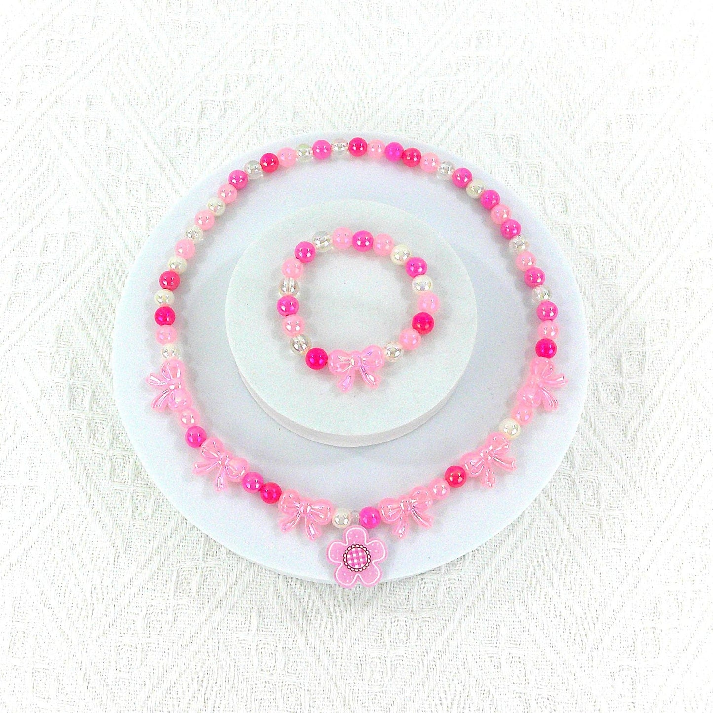 KIDS BEADS CHARM NECKLACE AND BRACELET JEWELRY SET 4315-1 : FLOWER