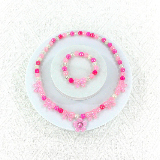 KIDS BEADS CHARM NECKLACE AND BRACELET JEWELRY SET 4315-1 : FLOWER