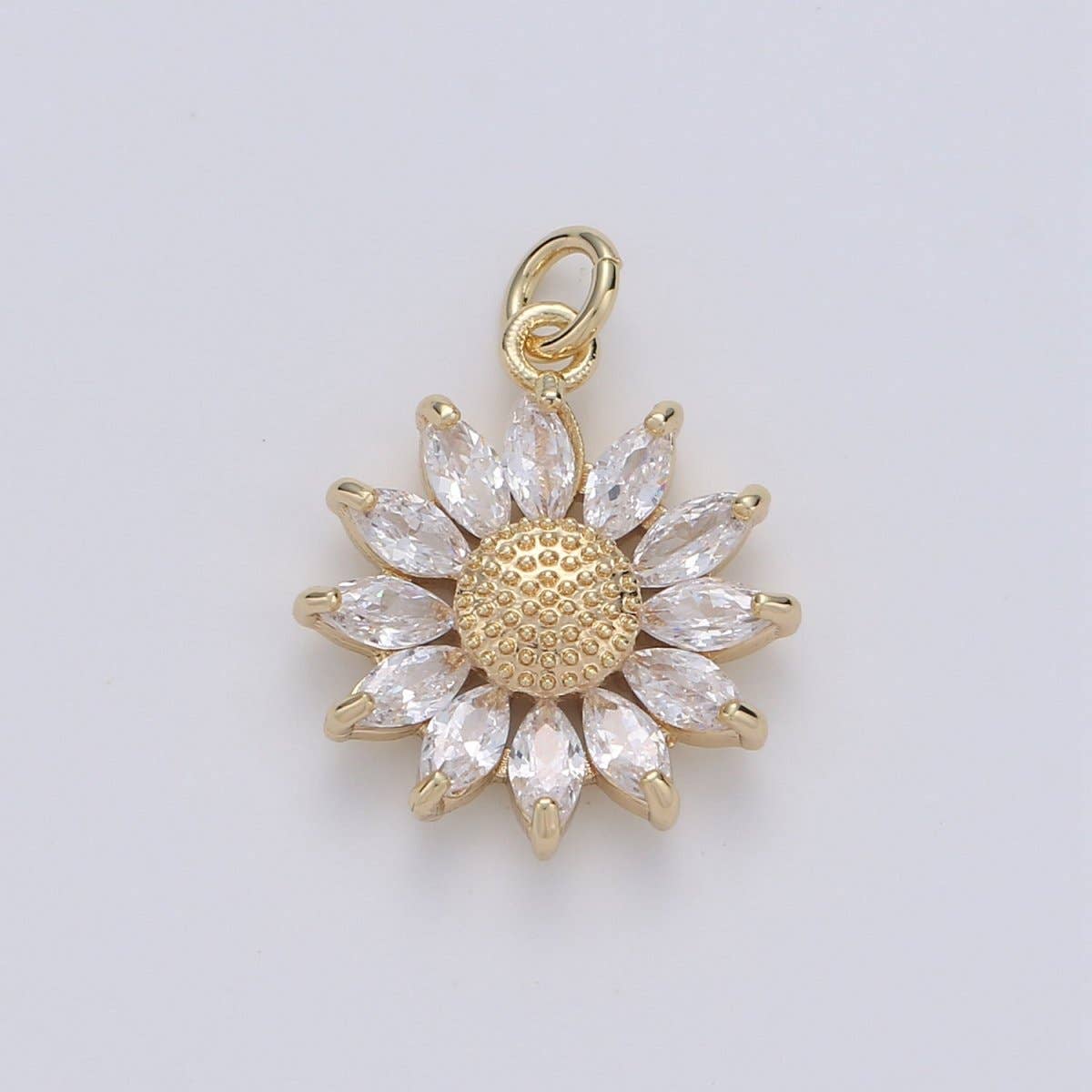 Gold Crystal Sunflower Gold Filled Charm - D-483: Gold