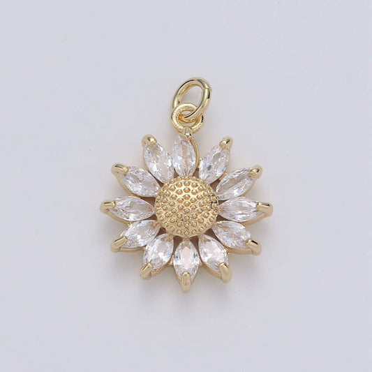 Gold Crystal Sunflower Gold Filled Charm - D-483: Gold