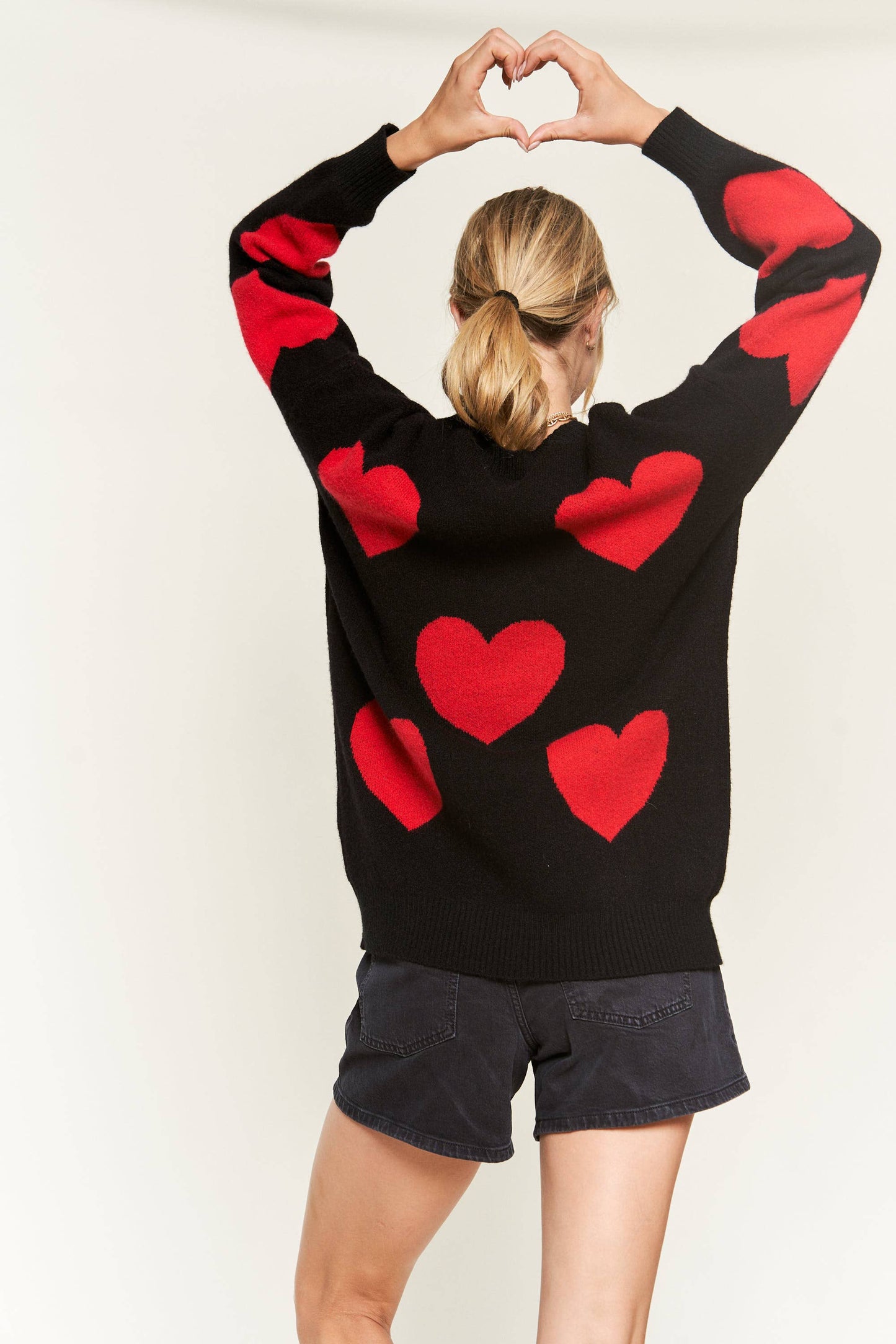 VALENTINE'S HEART PRINT OVERSIZED SWEATER: L/XL