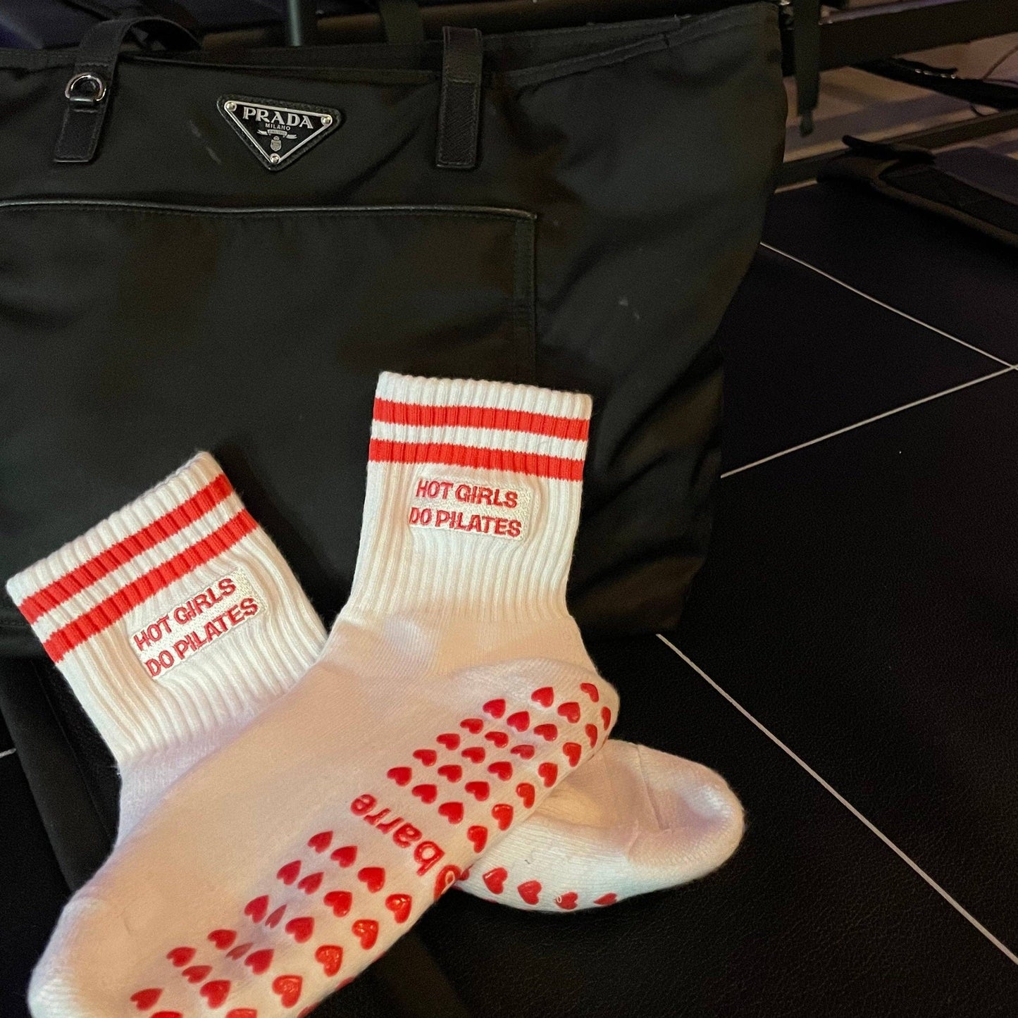 Hot Girls Do PILATES Sock - WHITE/RED