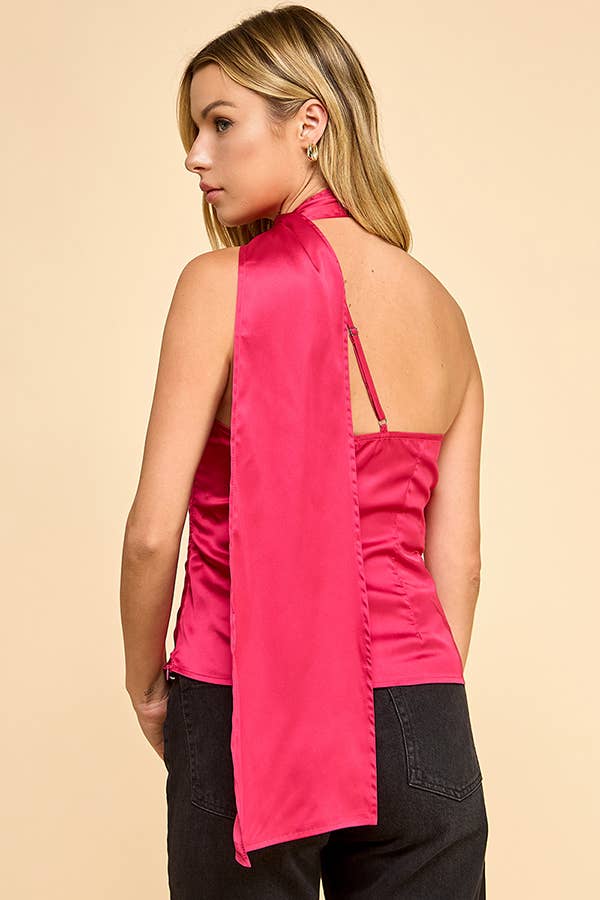 Gameday One shoulder top with scarf: RED / M