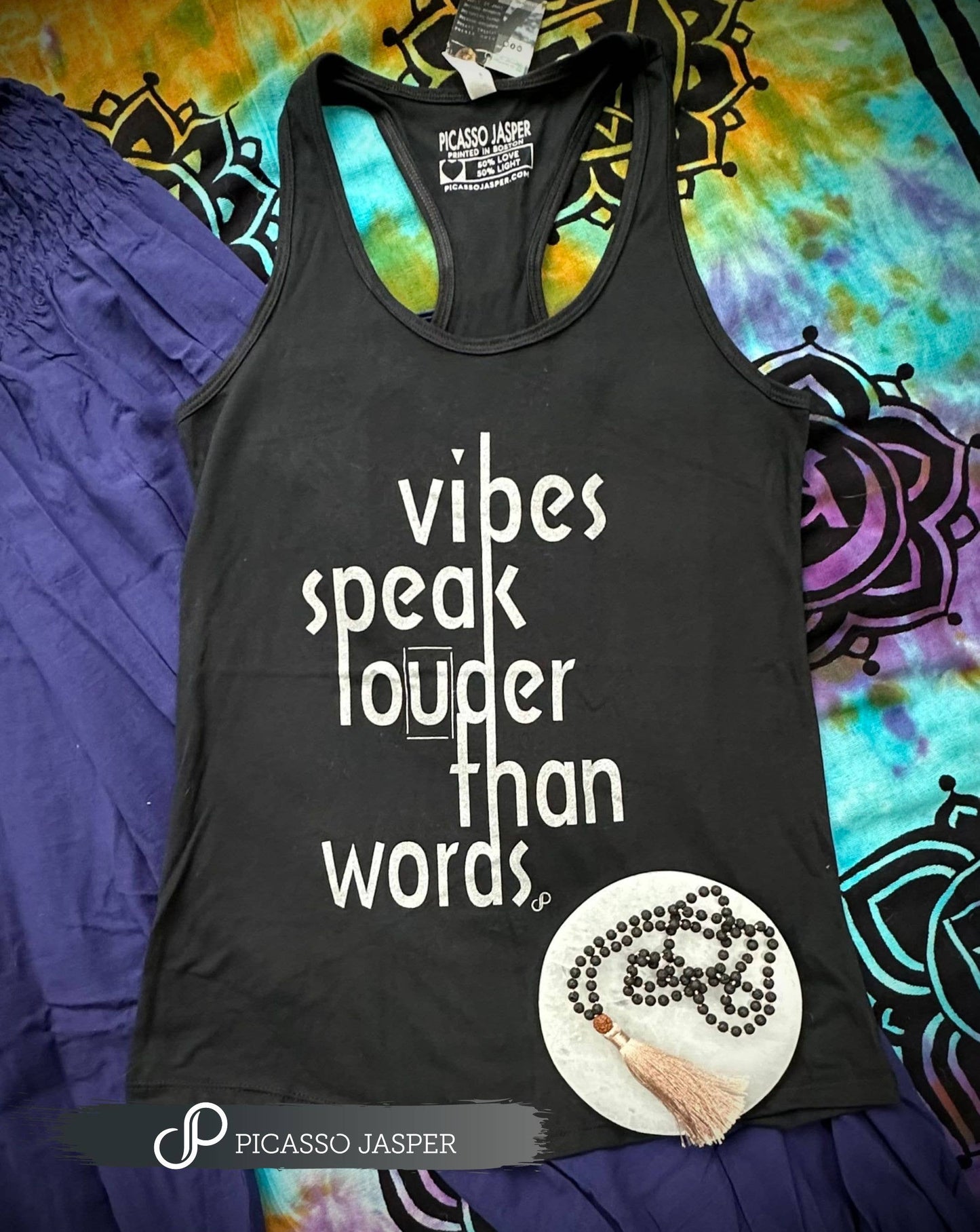 Vibes Speak Lounder Than Words - Yoga/Racerback Tank: Medium