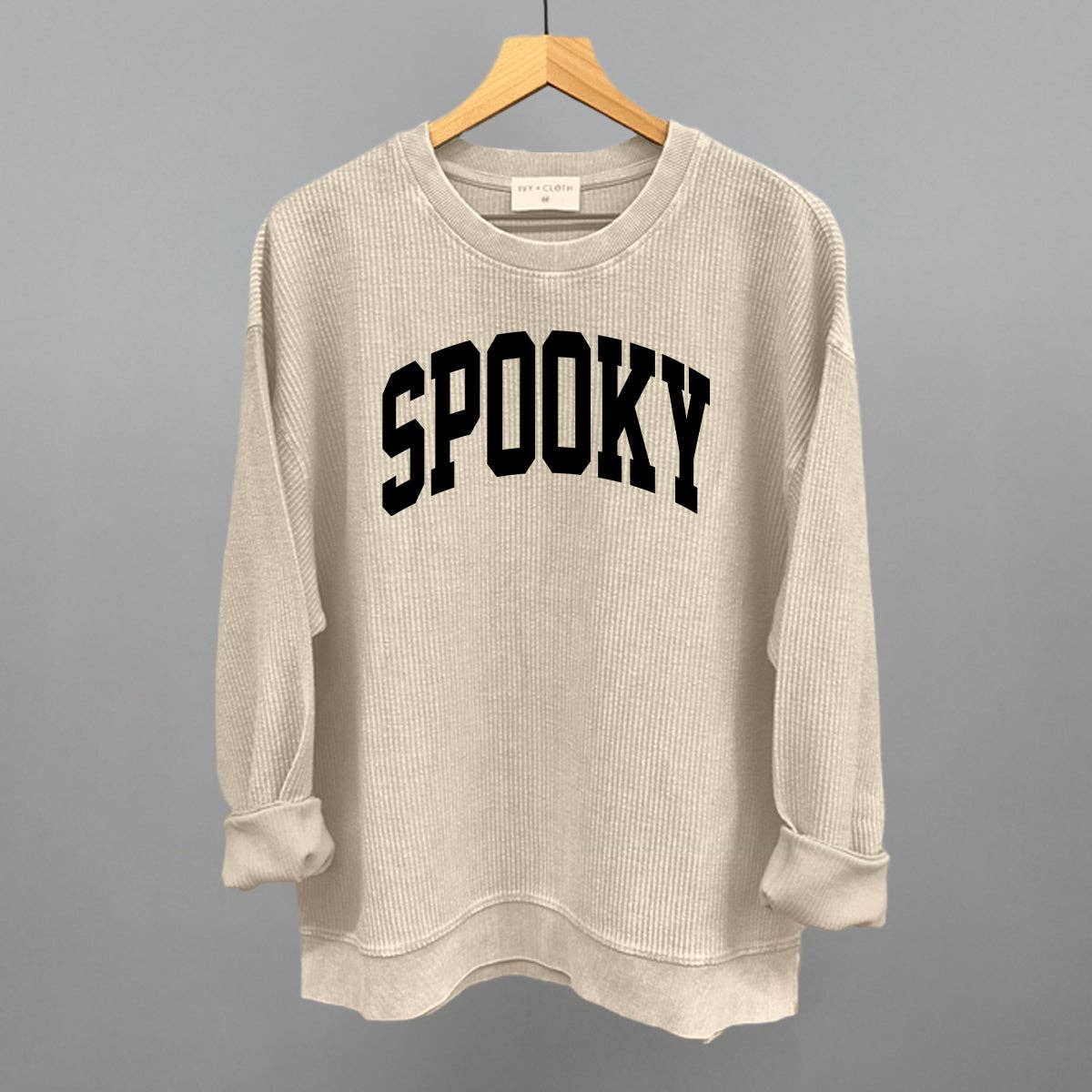 Spooky Arch (Black): Heather Grey / L / Oversized Varsity Crew