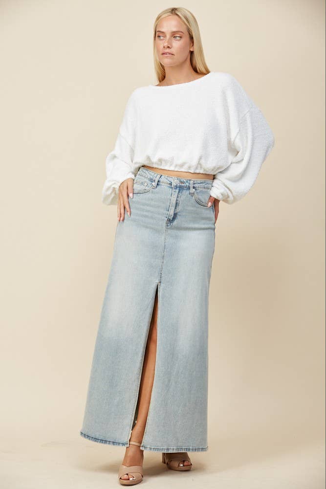 FLOOR LENGTH MAXI DENIM SKIRT WITH SPLIT 5316 : LT DENIM / M