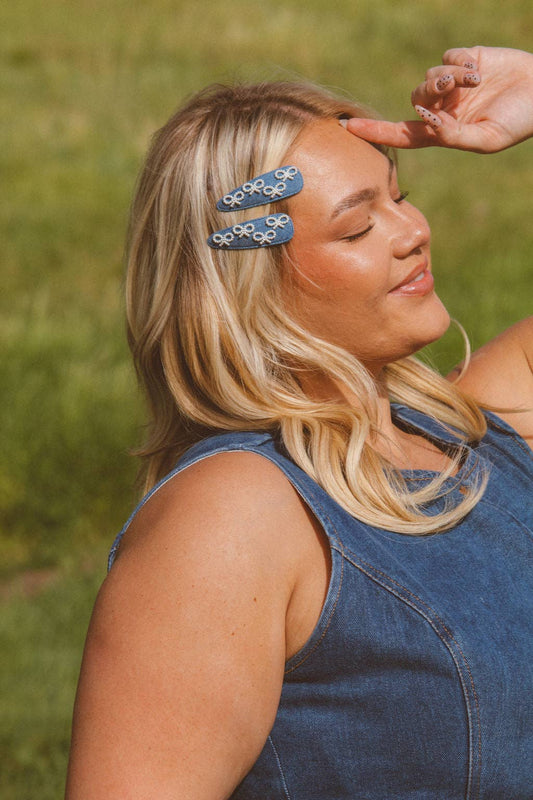 Denim Bows Snap Clips 2-pack