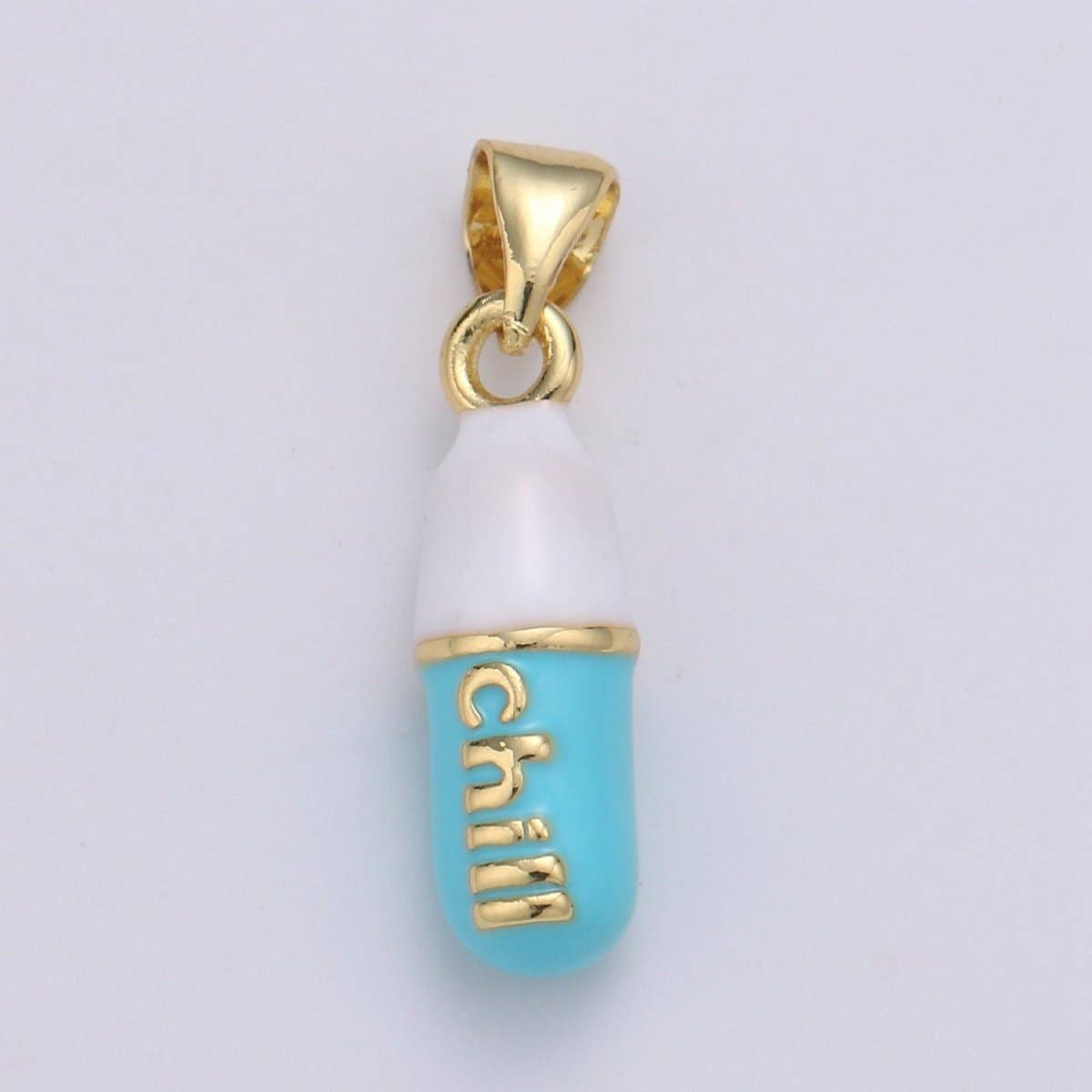 Mini 24K Gold Filled Pill Bar Charm Enamel Pink Love Chill Happy Pill Pendant for Bracelet Necklace Earring Component Supply 23x5mm J-203~J-207,J-209~J-213,J-244~J-248: Chill Teal