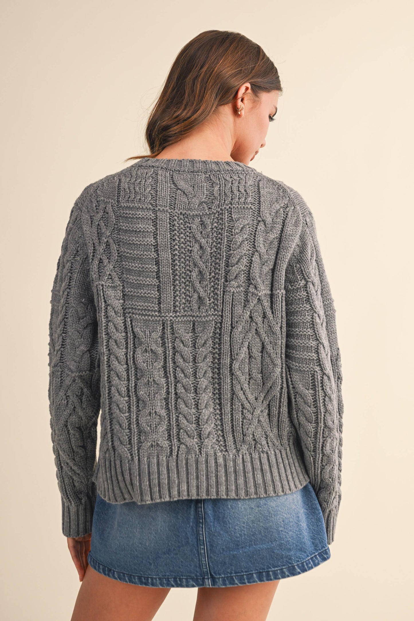 IT4473 USA FLAG CABLE KNIT SWEATER: CREAM / L