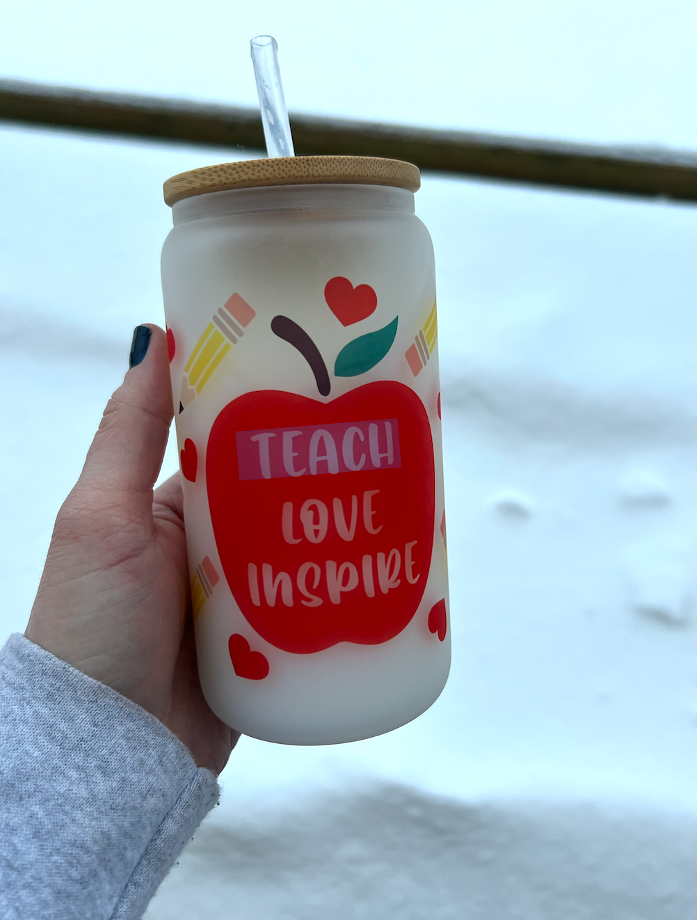 Teach Love Inspire Glass Can