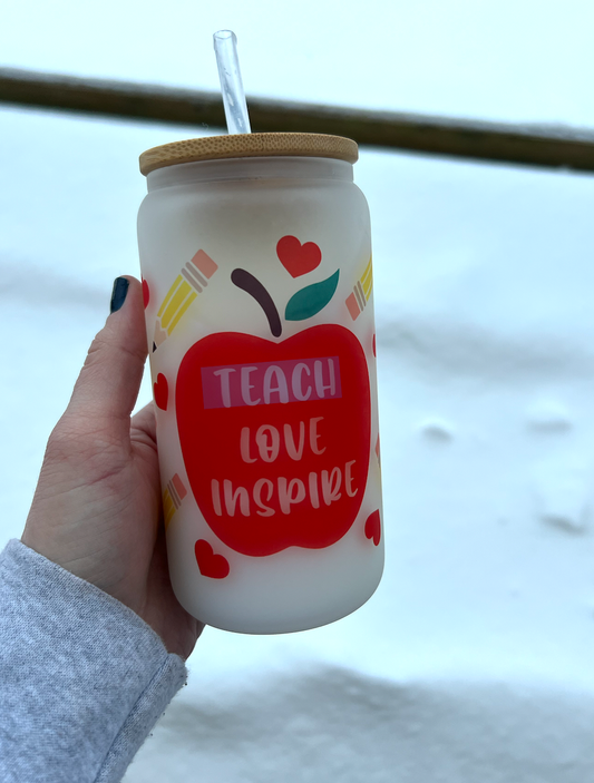 Teach Love Inspire Glass Can