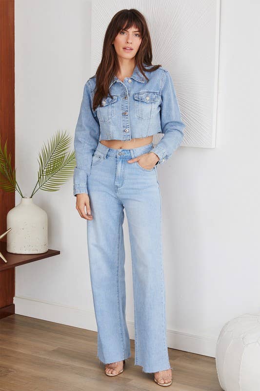 ROUGH EDGE CUT HIGH-WAIST WIDE DENIM PANT(F335-DENIM): M