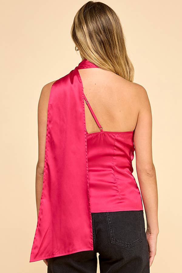 Gameday One shoulder top with scarf: NAVY / S