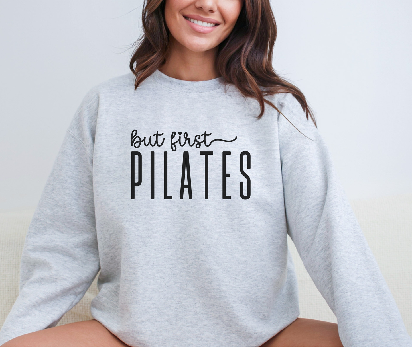 But First Pilates Crewneck Sweatshirt | Pilates Apparel: Light pink / S