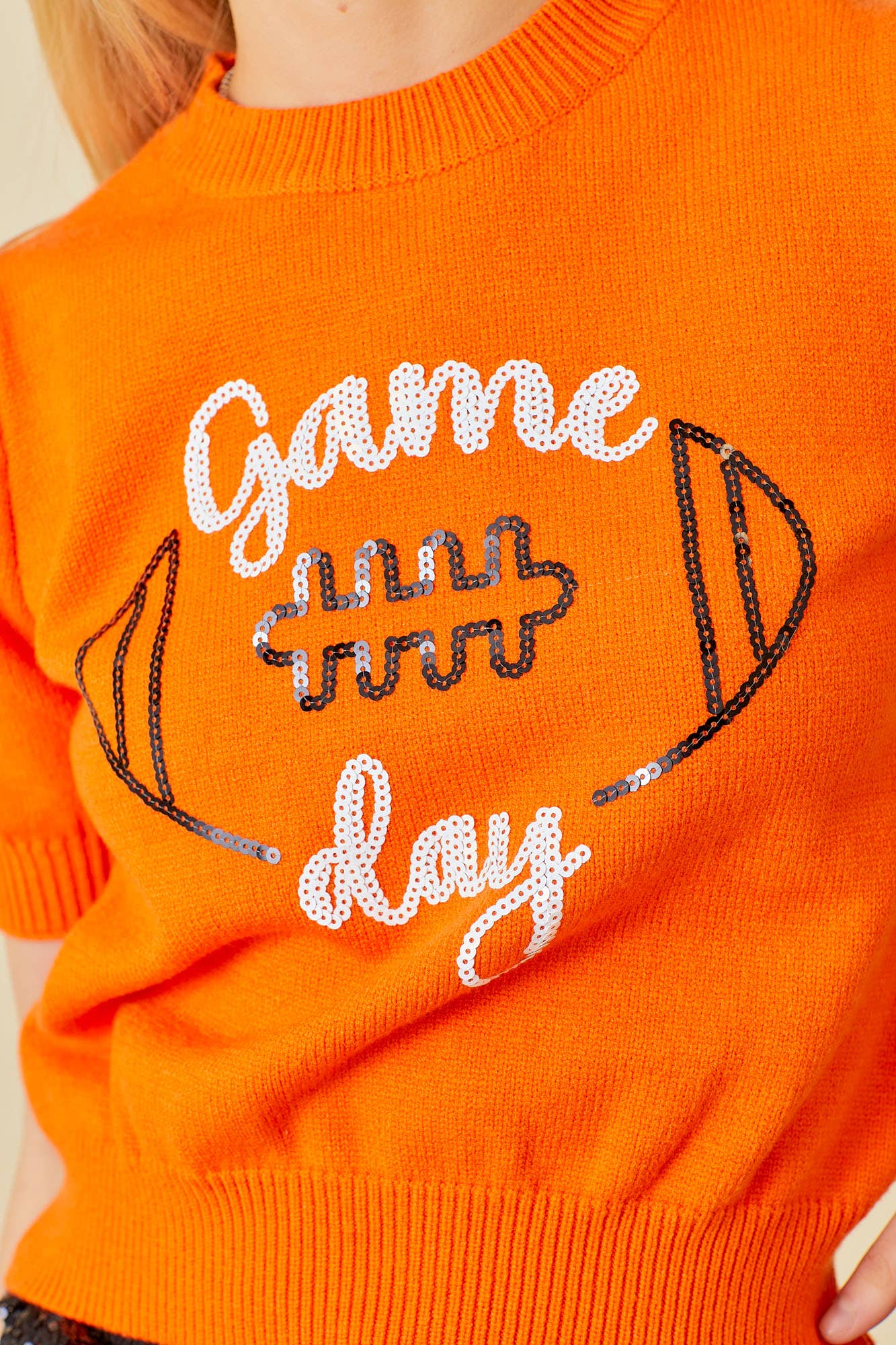 Game Day Puff Sleeve Sweater Top: Red / S